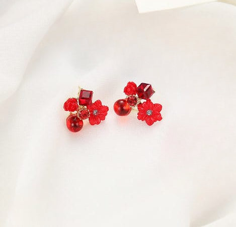Flower Crystal Korean Earrings – Elegant Women’s Fashion Jewelry In Multiple Colors (black, Blue, Red, Yellow, Green, Sky Blue, Purple, Light Pink, Dark Pink (axt-104)