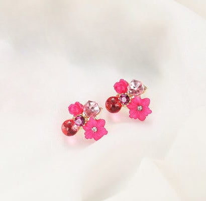 Flower Crystal Korean Earrings – Elegant Women’s Fashion Jewelry In Multiple Colors (black, Blue, Red, Yellow, Green, Sky Blue, Purple, Light Pink, Dark Pink (axt-104)