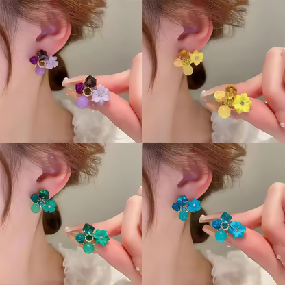 Flower Crystal Korean Earrings – Elegant Women’s Fashion Jewelry In Multiple Colors (black, Blue, Red, Yellow, Green, Sky Blue, Purple, Light Pink, Dark Pink (axt-104)