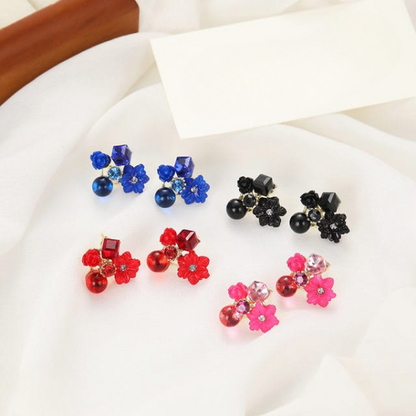 Flower Crystal Korean Earrings – Elegant Women’s Fashion Jewelry In Multiple Colors (black, Blue, Red, Yellow, Green, Sky Blue, Purple, Light Pink, Dark Pink (axt-104)