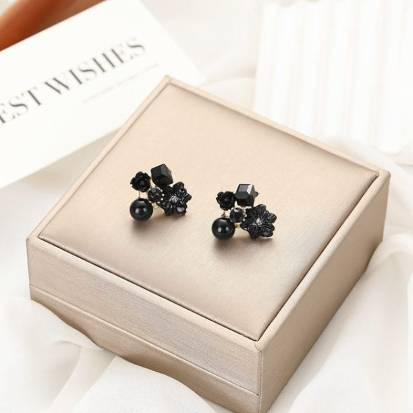 Flower Crystal Korean Earrings – Elegant Women’s Fashion Jewelry In Multiple Colors (black, Blue, Red, Yellow, Green, Sky Blue, Purple, Light Pink, Dark Pink (axt-104)