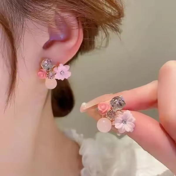 Flower Crystal Korean Earrings – Elegant Women’s Fashion Jewelry In Multiple Colors (black, Blue, Red, Yellow, Green, Sky Blue, Purple, Light Pink, Dark Pink (axt-104)